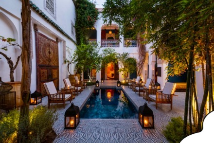 Luxury Riads in Marrakech Medina lounge area with comfortable Moroccan-inspired décor