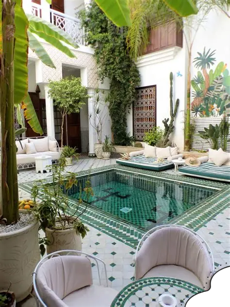 Luxury Riads in Marrakech Medina interior with Moroccan décor and elegant seating