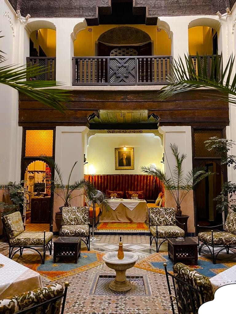 Luxury Riads in Marrakech Medina dining space with elegant Moroccan design