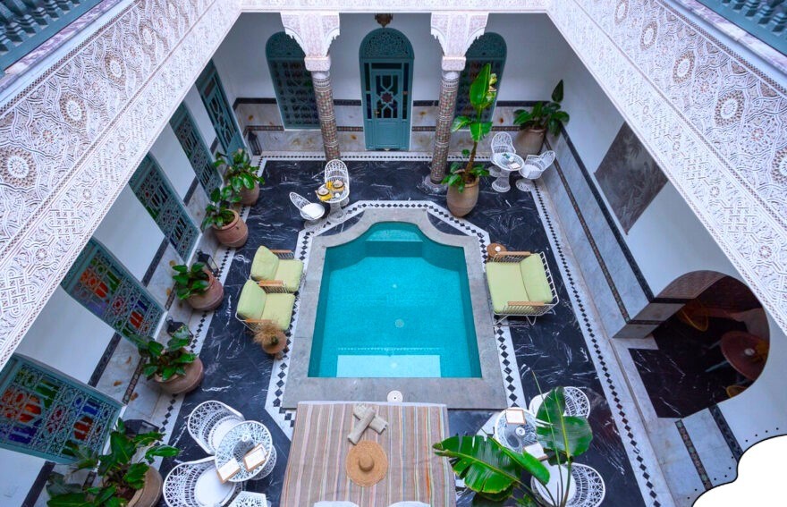 Luxury Riads in Marrakech Medina relaxing area with luxurious Moroccan ambiance