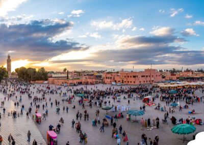 Marrakech Medina at sunset, first stop of the 7 Day Morocco Itinerary