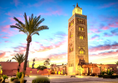 Exploring the vibrant Marrakech Medina on a 7-day Morocco tour itinerary