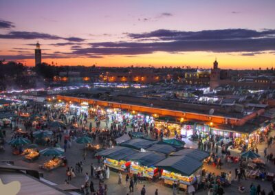 View of Jemaa el-Fna square in Marrakech, starting point for Moroccan cooking class