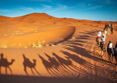 Camel caravan in Merzouga Sahara Desert during the 7 Day Morocco Itinerary