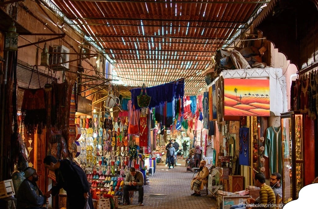 Stacks of aromatic spices in a Moroccan souk for Moroccan Souks Shopping Guide.