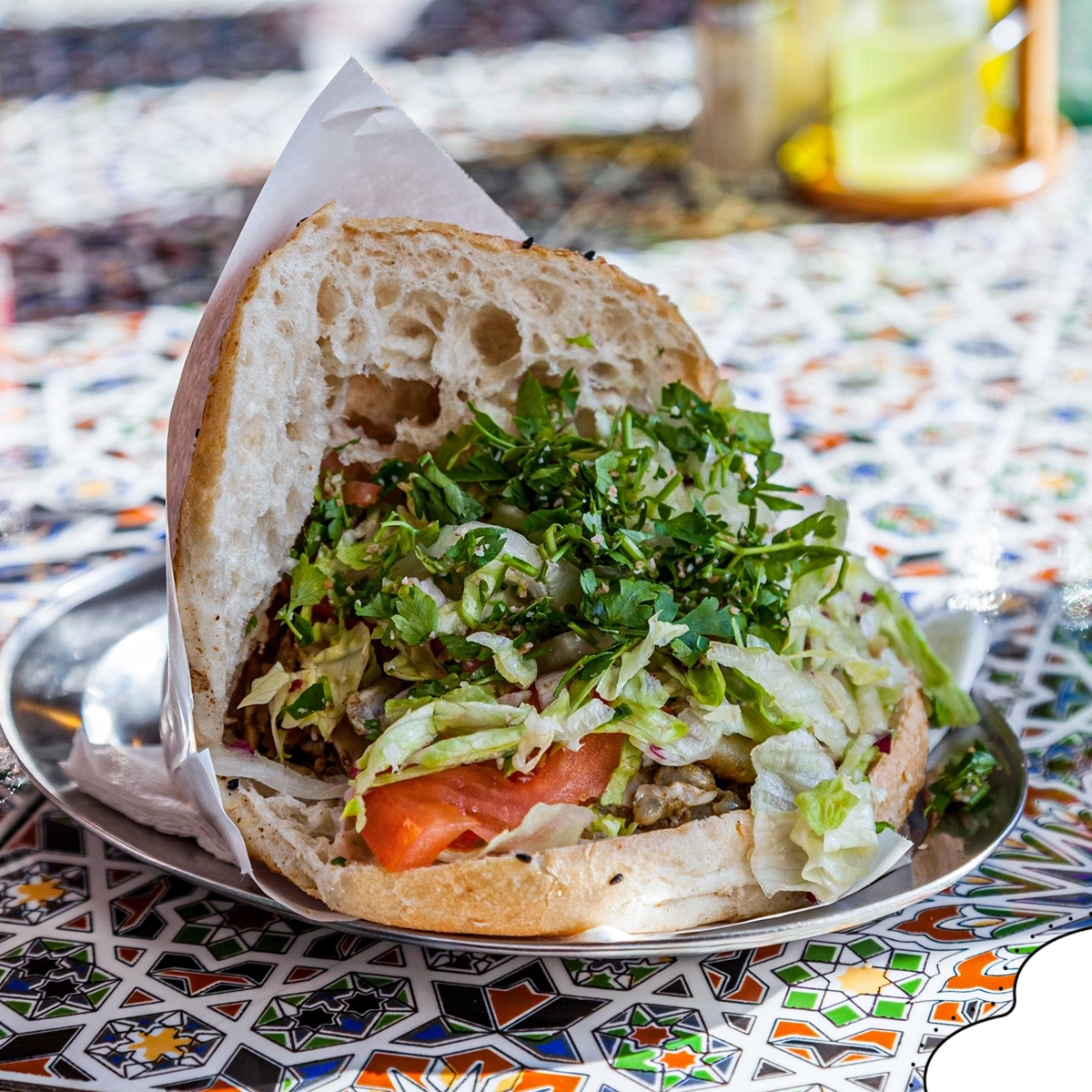 Fresh Moroccan sandwiches sold in a market for Moroccan Street Food Guide.